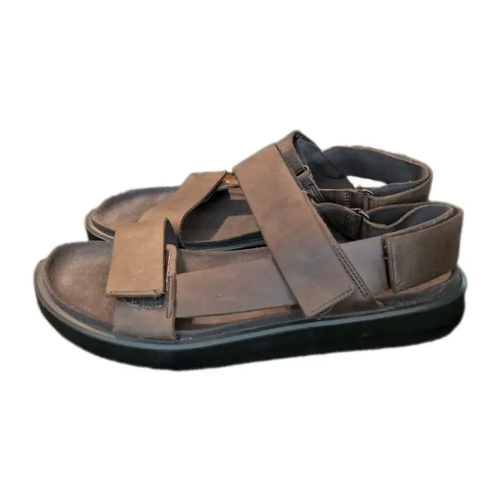 Ecco Flowt Summer Sandals Brown Leather 3 Straps Mens 45 US 11
